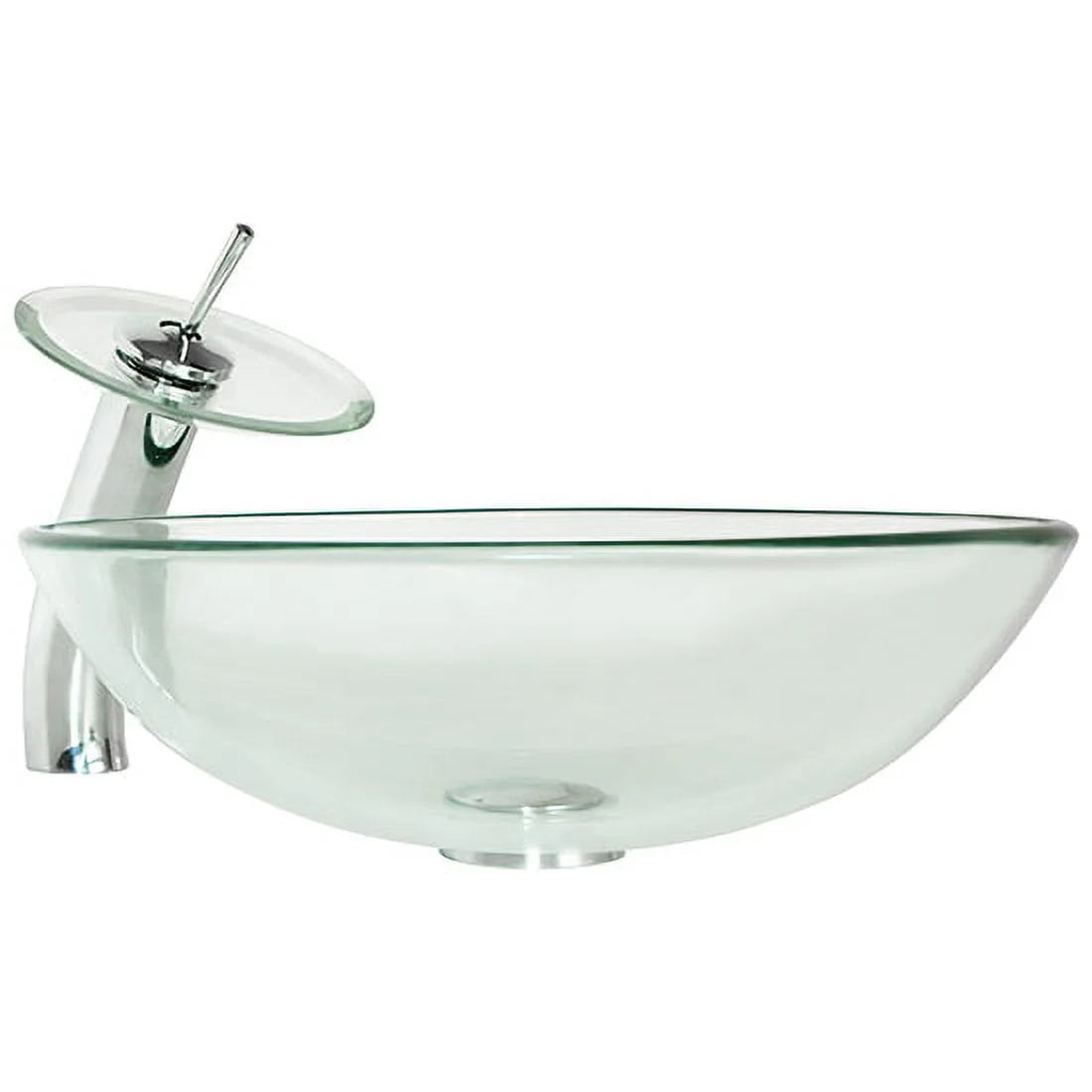 Wonline Bathroom Tempered Clear Glass Vessel Sink Waterfall Faucet & Pop-up Drain