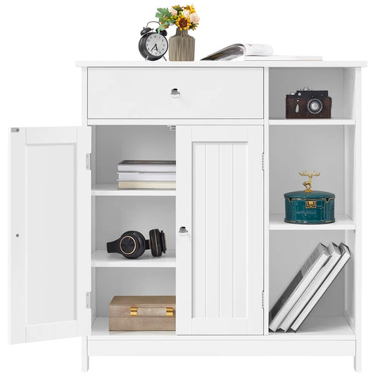 Yaheetech Free-Standing Bathroom Floor Cabinet with Drawer & Adjustable Shelves, White