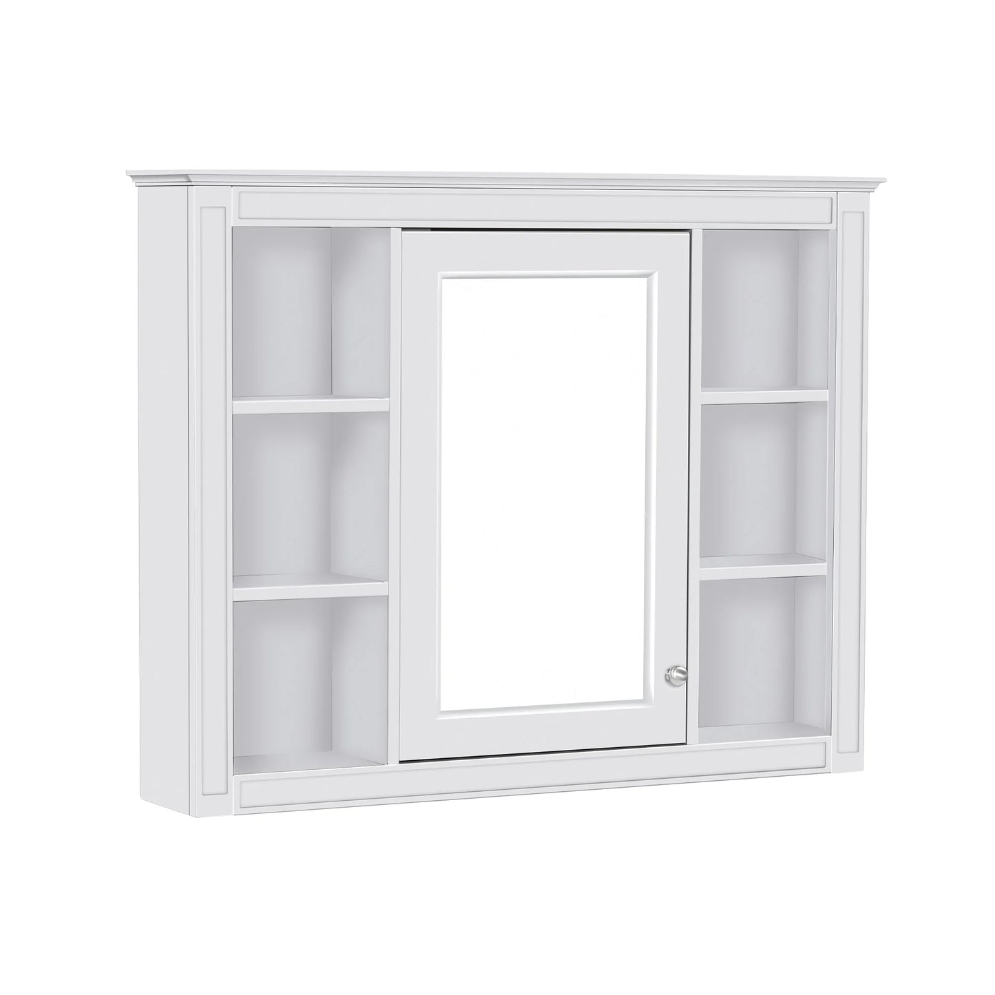 Furvclv Bathroom Wall Mirror Cabinet Modern Wall Mounted Cabinet Storage Organizer With Single Mirror Door 6 Open Shelves