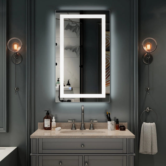 Ktaxon Anti-fog Wall Mounted Lighted Vanity Mirror LED Bathroom Mirror Anti Fog and IP67 Waterproof, Rectangle 40"x24" Silver