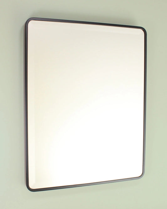 16x20 Austin Farmhouse Metal Framed Rounded Rectangle Recessed Bathroom Medicine Cabinet, Beveled Mirror, 14x18 in-Wall Opening, Powder-coated Steel, Adjustable Glass Shelves, Magnet Close, Black