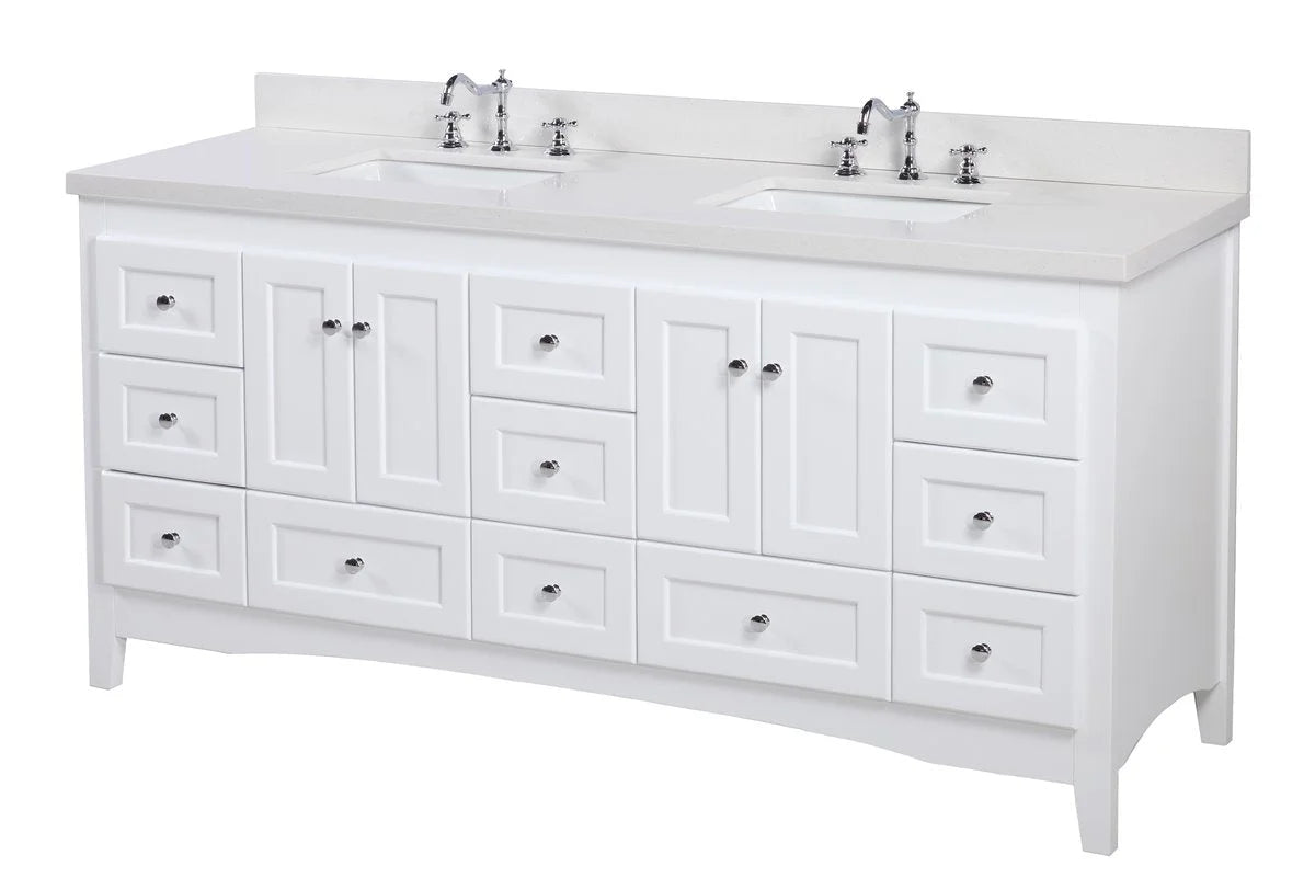 Abbey 72" Double Bathroom Vanity with Marine Gray Cabinet and Quartz Top