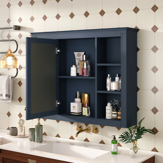 Euroco Wall Mounted Bathroom Mirror Cabinet �?Triple Door Vanity Storage with Concealed Shelves, Modern Design, Durable Construction, Easy Assembly