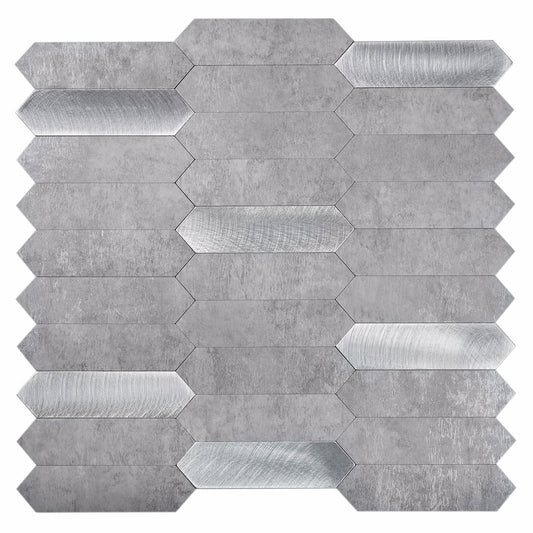 10 pack Silver Grey Picket 12 in. x 12 in. Honed Metal Peel and Stick Backsplash Tile for Kitchen and Bathroom (10 sq. ft./Case)