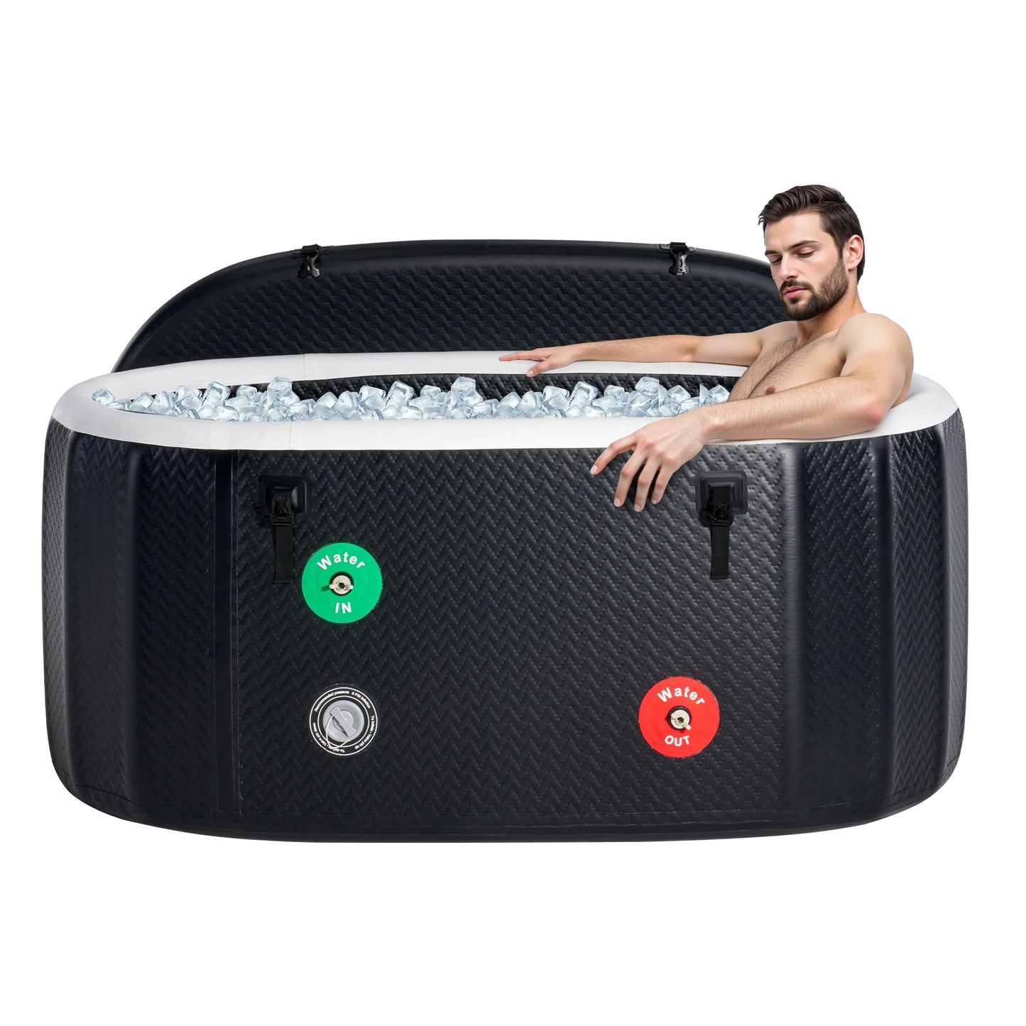 Jocisland Inflatable Cold Plunge Tub for Athletes, Ice Bath Tub with Insulated Lid Non-Slip Mat, Water Chiller Compatible, Portable for Outdoor & Indoor Recovery, 150 Gal, 59"L x 32"W x 28"H