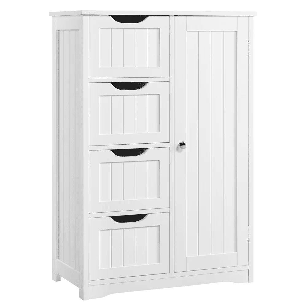Yaheetech Wooden Cabinet Storage Unit with 4 Drawers & Cupboard for Bathroom, White