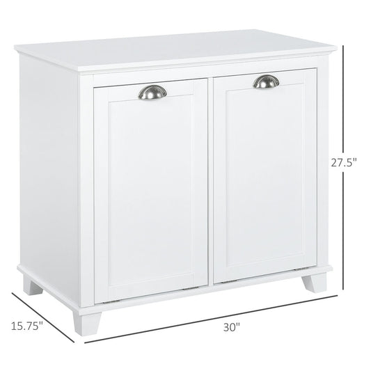 Resenkos Bathroom Floor Cabinet,Bathroom Storage Cabinet with 2-Compartment Hamper, Modern Bathroom Floor Cabinet for Washroom, White