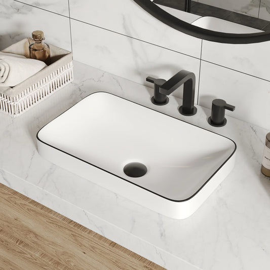 DV-1V0235 DeerValley Ally 19'' x 12'' Drop-In Bathroom Sink Semi-Recessed Vessel Sink Rectangular Above Counter Basin