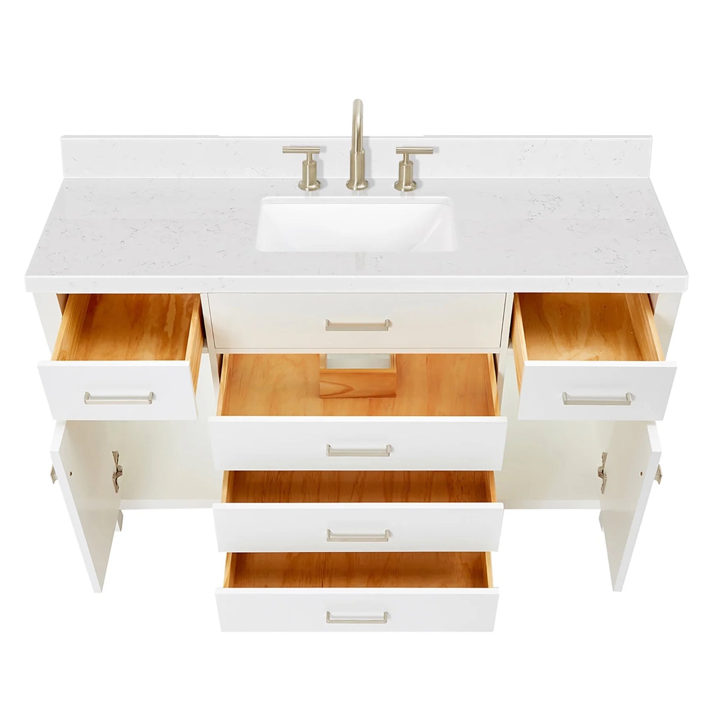 ARIEL Bristol 54 Inch Single Rectangle Sink Bathroom Vanity With Carrara White Quartz Countertop 1.5 Edge In Grey