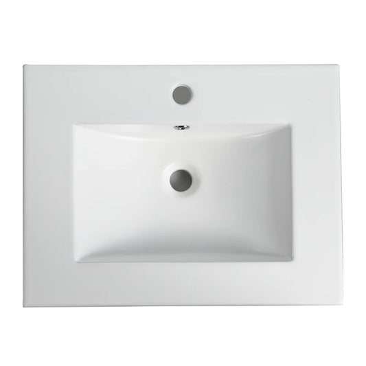 Miniyam 24" Ceramic Sink with Overflow, Drop in Bathroom Vessel Sink, White