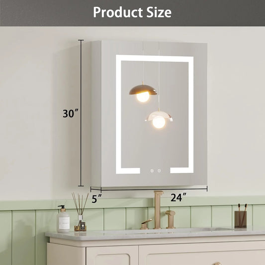 DEYGIA Medicine Cabinet with LED Mirror for Bathroom, 24''x30'' Aluminum, Wall Mounted Led Medicine Cabinet, Defog, Stepless Dimming, 3 Colors, 2 Outlets, 2USB (24'' x 30�?Single Door)