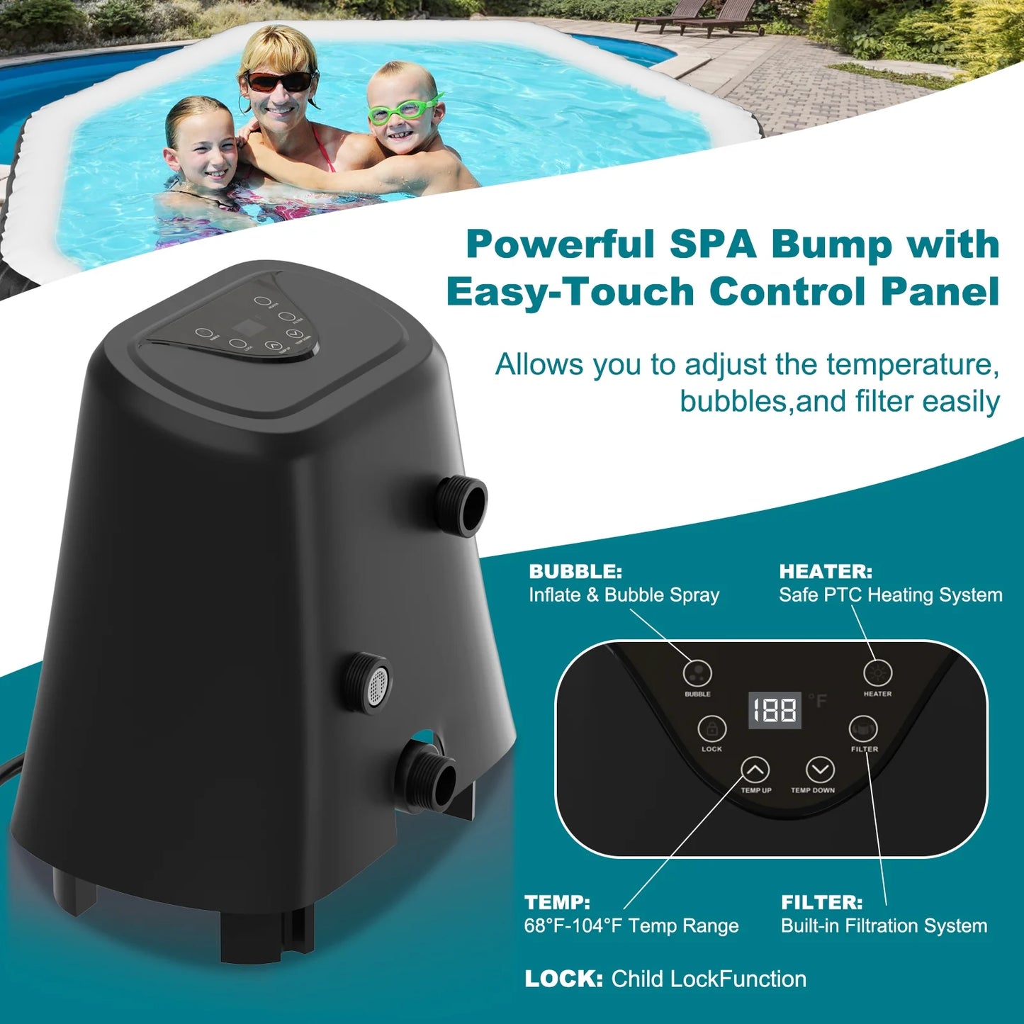 MOPHOTO 72" X 72" X 25" 2-4 Person Inflatable Hot Tub, Large Portable Round Hot tub with 120 Bubble Jets, Outdoor Bathtub Spa Set Included Heater Pump, Filter and Spa Cover