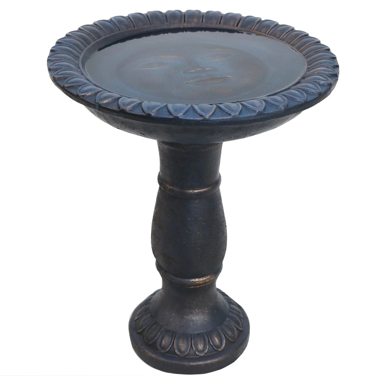 Sunnydaze Facade du Soleil Freestanding Glass Fiber Reinforced Concrete Outdoor Bird Bath, Blue