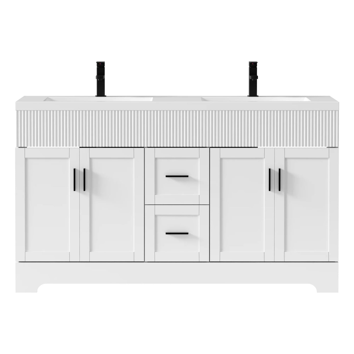 Eclife 60" Double Sink Bathroom Vanity with Resin Sink Top and Zinc Alloy Faucet
