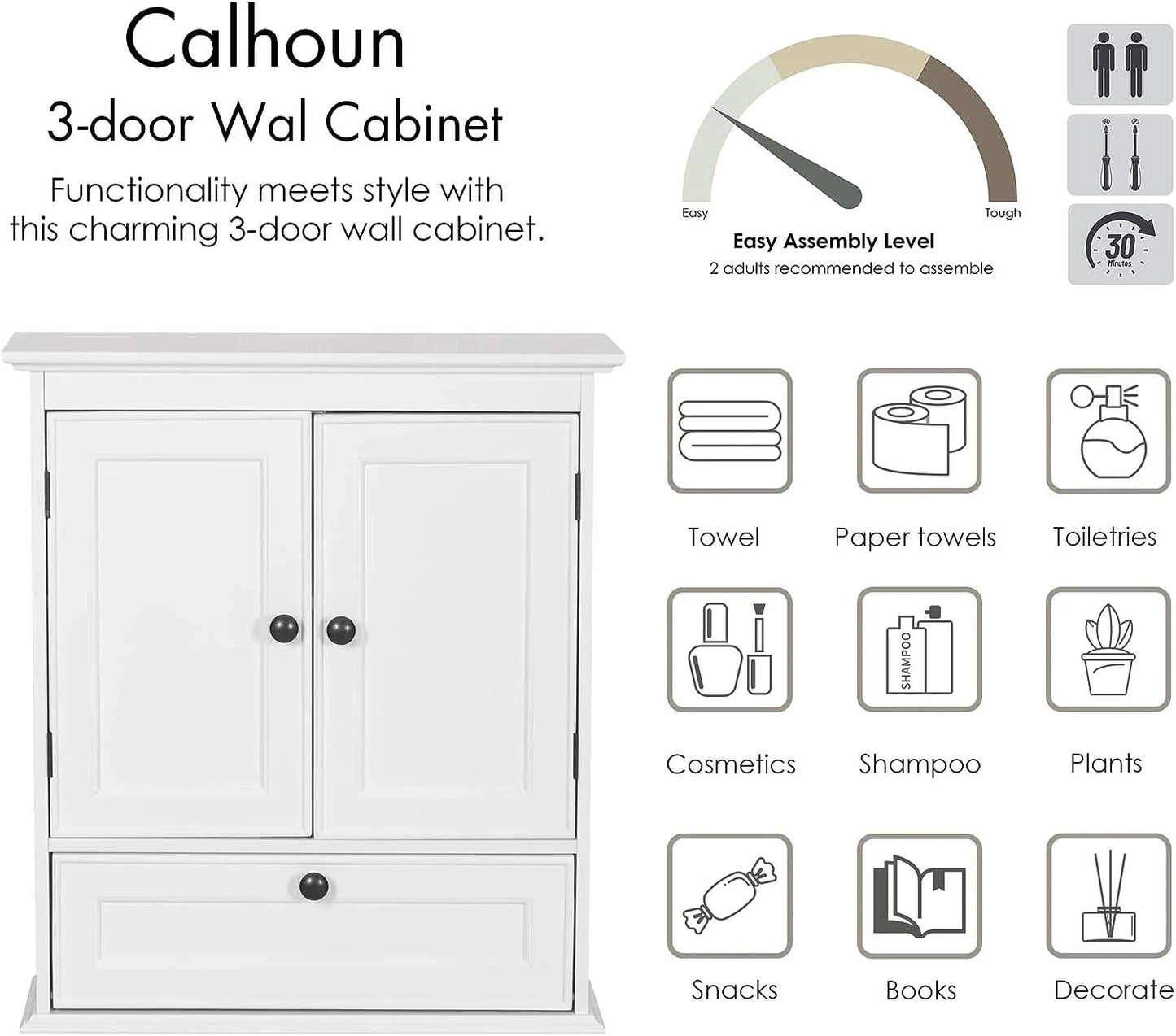 Spirich Bathroom Cabinet Wall Mounted, Small Bathroom Wall Cabinet Over Toilet, Medicine Cabinet Organizer with Doors and Adjustable Shelf, White