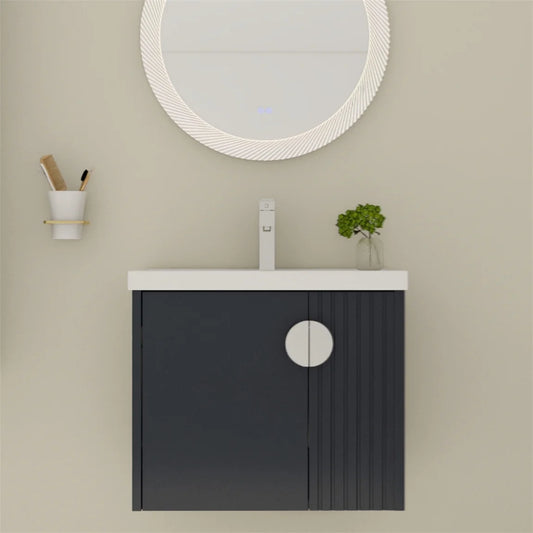 Bathroom Vanity with Dual-door Design, 24 Inch Bathroom Vanity Sink with Soft Close Door and Metal Handles, Bathroom Vanity with Sink for Small Bathroom Apartment, Black