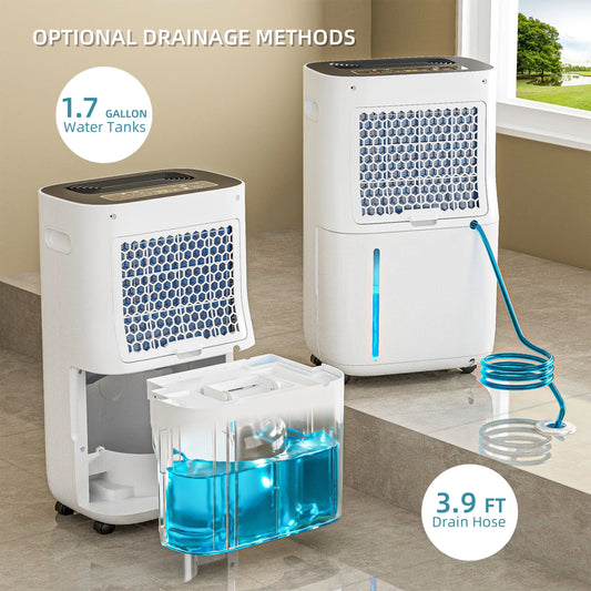Rocyis 22 Pint/day (DOE) 5500 sq. ft. Dehumidifier for Home, 1.7 Gallon��6.5L�� Water Tanks, Auto Drain or Manual Drainage, for Basements, Bedroom, Bathroom