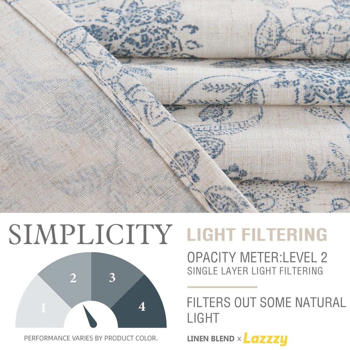 Curtainking Tie Up Valance Curtain 18 inch Blue on Beige Farmhouse Floral Printed Valance for Kitchen Bathroom Light Filtering Small Curtain Rod Pocket 1 Panel
