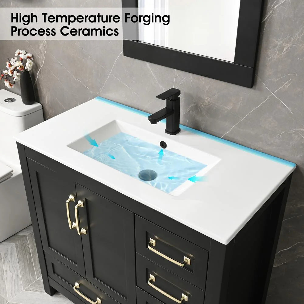 Eclife 36" White Bathroom Vanity Set with Ceramic Sink Top and Water Saving Faucet Drain