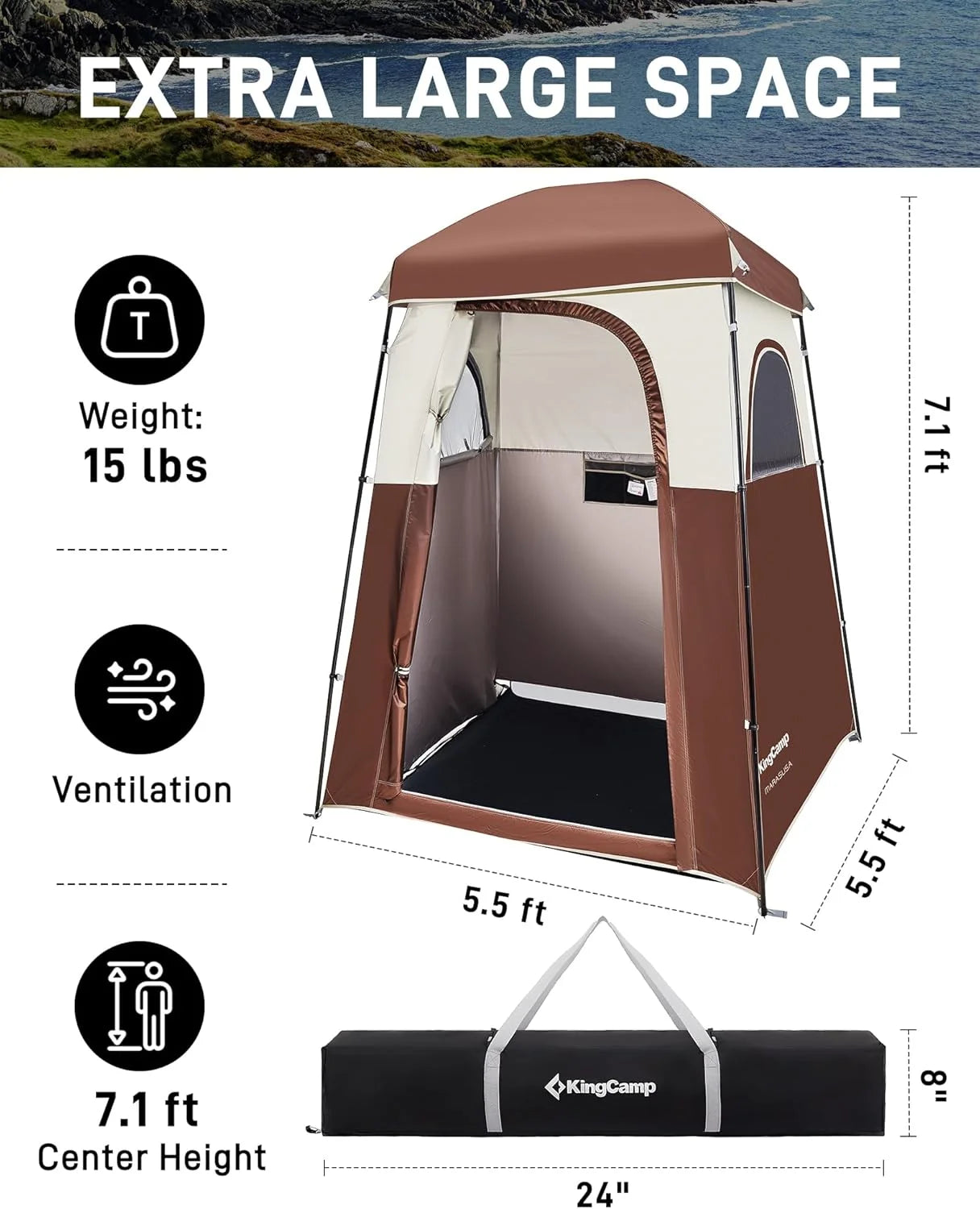 KingCamp Shower Tent, Portable Camping Bathroom Tent with 5 Gallon Solar Heated Bag, Outdoor Privacy Changing Room Tent, Privacy Shelter for Toilet, Dressing Outdoor Camping, Hiking