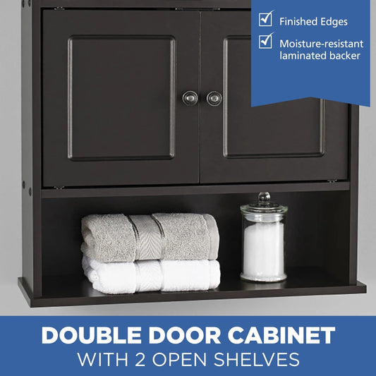 Mainstays Bathroom Wall Mounted Storage Cabinet with 2 Shelves, Espresso
