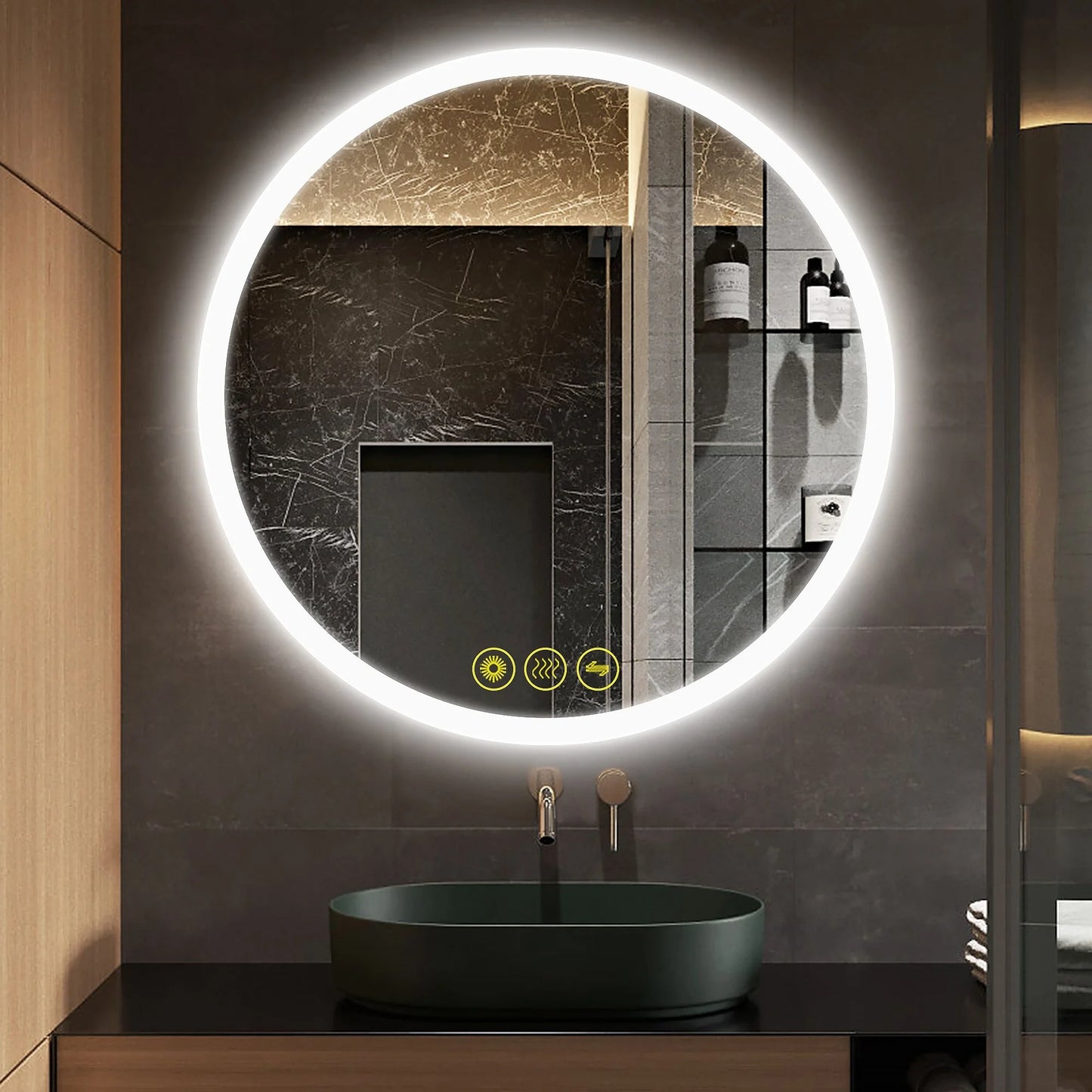 Brio Lighting SmartReflect Modern 32" Round LED Dimmable Anti-Fog Frameless Bathroom Vanity Mirror - Clear