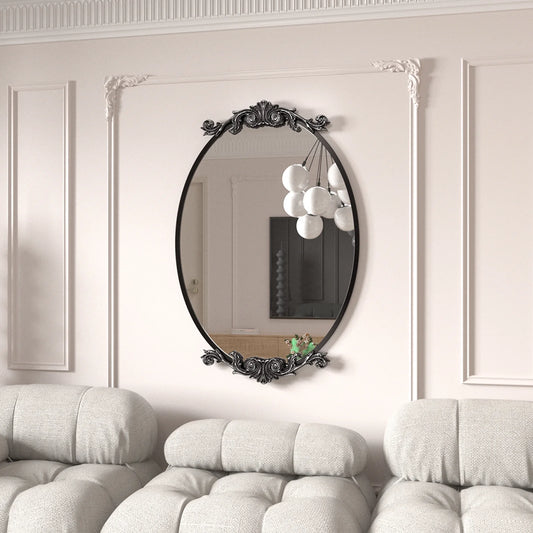 Apmir Arched Wall Mirror Oval Vintage Carved Antique Metal Frame for Bathroom