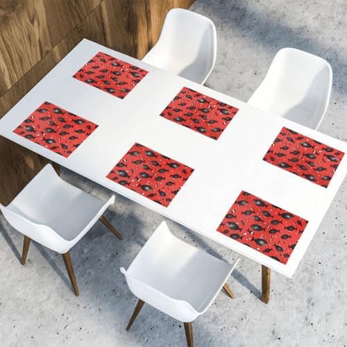 HJFCZH 6Pcs Heat Resistant Placemats, Thick & Wear-Resistant Table Mats for Dining, Home Kitchen Decor, Hotel Banquet, Washable Red Black Spot Fish Prints