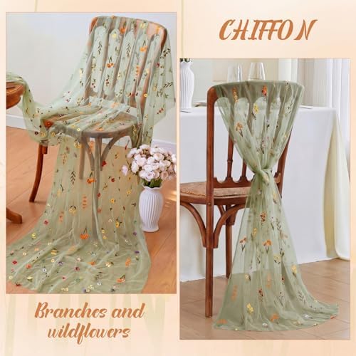 Boao 1 Pcs Wildflower Table Runner Embroidery Tulle Spring Summer Table Runner 120 Inch 10 ft Kitchen Dining Decoration for Wedding Baby Shower Bridal Shower Home Decor Birthday Party