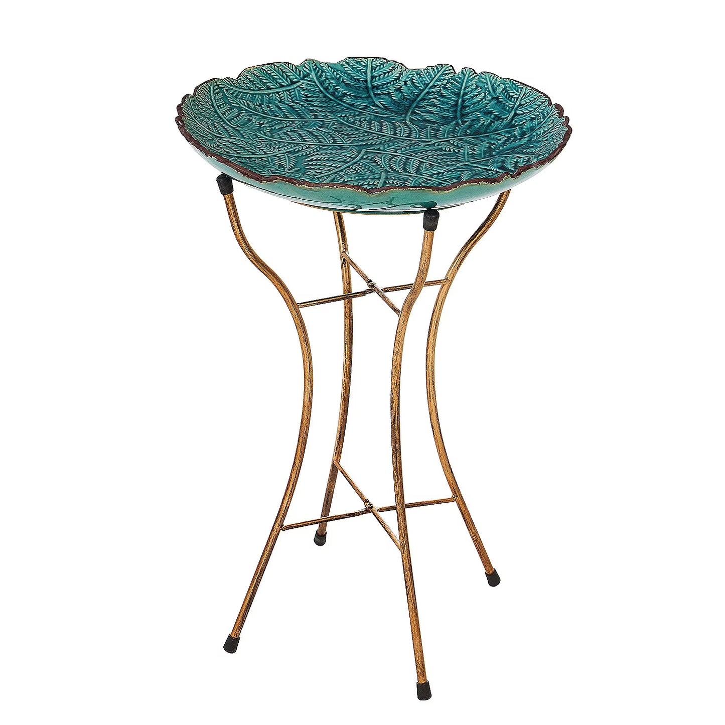 Evergreen 16" Ceramic Bird Bath w/Stand, Botanicals