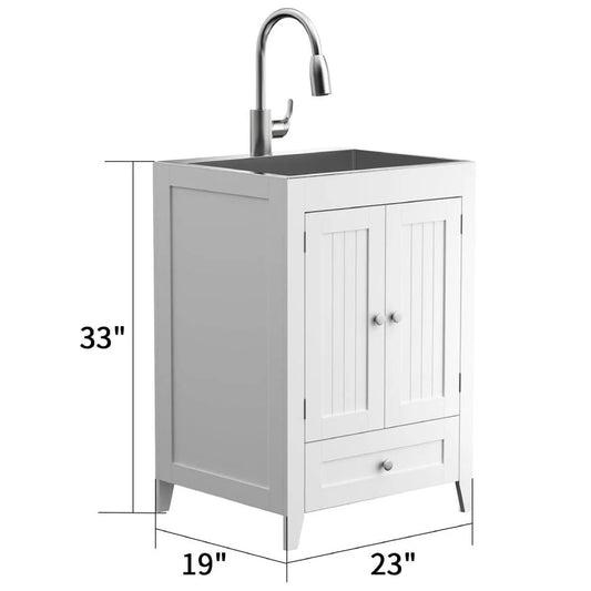 Ktaxon 24-Inch Laundry Sink with Cabinet and Pull-Out Sprayer Faucet, Stainless Steel Utility Sink with Cabinet, Grey Cabinet with Sink for Laundry & Utility Room, Kitchen, Bathroom, Basement