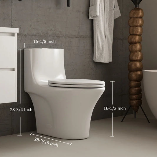 Albriya A1878 Modern One Piece Toilet, Standard Bathroom Toilet Power Dual Flush 1.1/1.6 GPF with Comfortable Seat ADA Height 16 1/2’�? 12’�?Rough-In, MaP 1000g, Glossy White