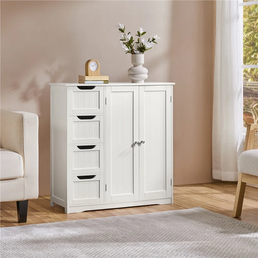Alden Design Bathroom Floor Storage Cabinet, White, 12''