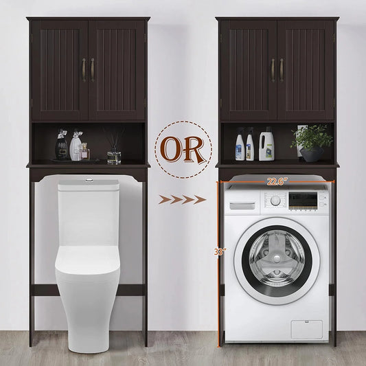 Bilot Over The Toilet Storage Cabinet Bathroom Organizer with Adjustable Shelf & Double Doors for Toilet, Home Space-Saving Furniture, L24.5xW9xH66 Inches, Espresso