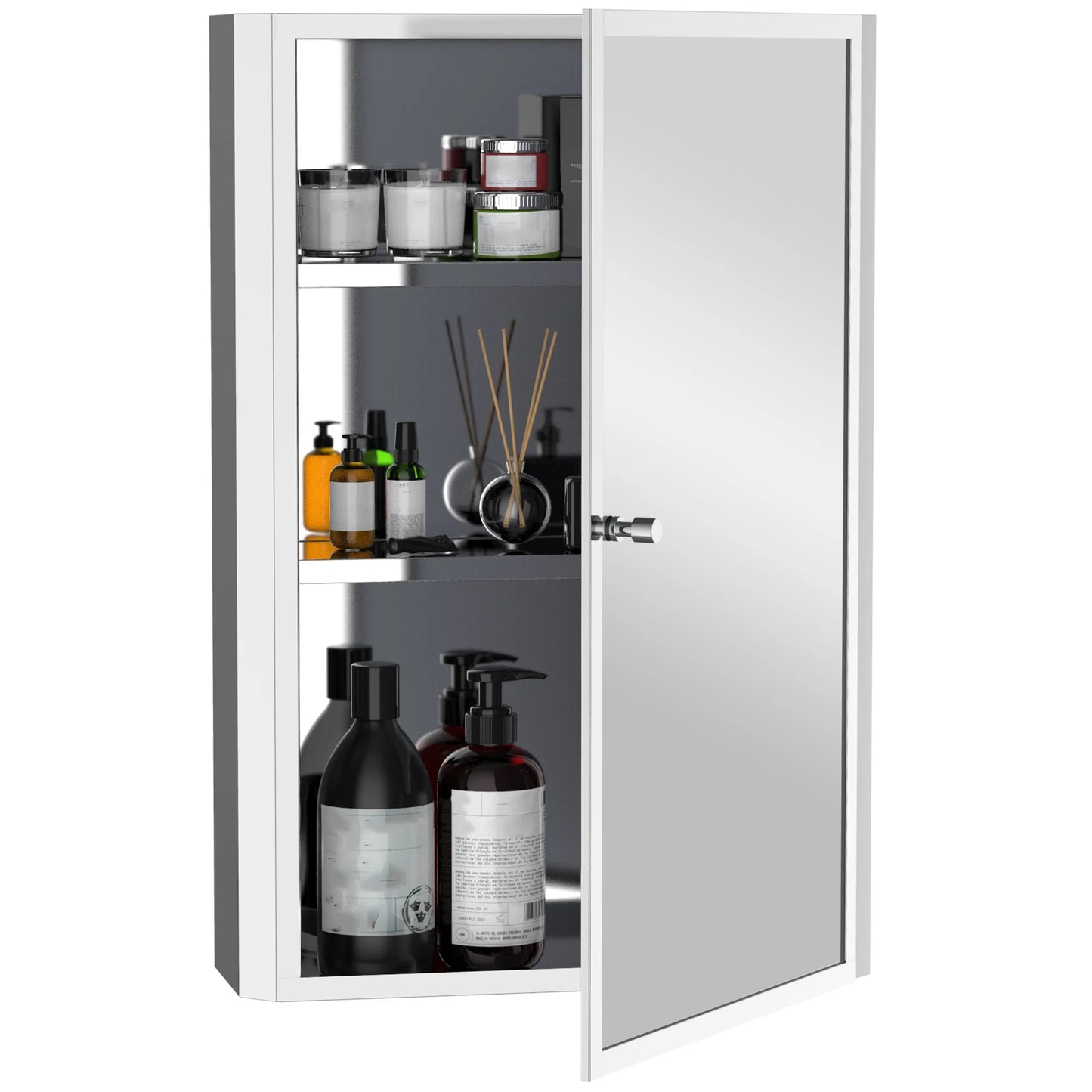 Bathroom Mirrored Cabinet, Vertical 16" x 24" Stainless Steel Frame Medicine Cabinet, Wall-Mounted Storage Organizer with Single Door