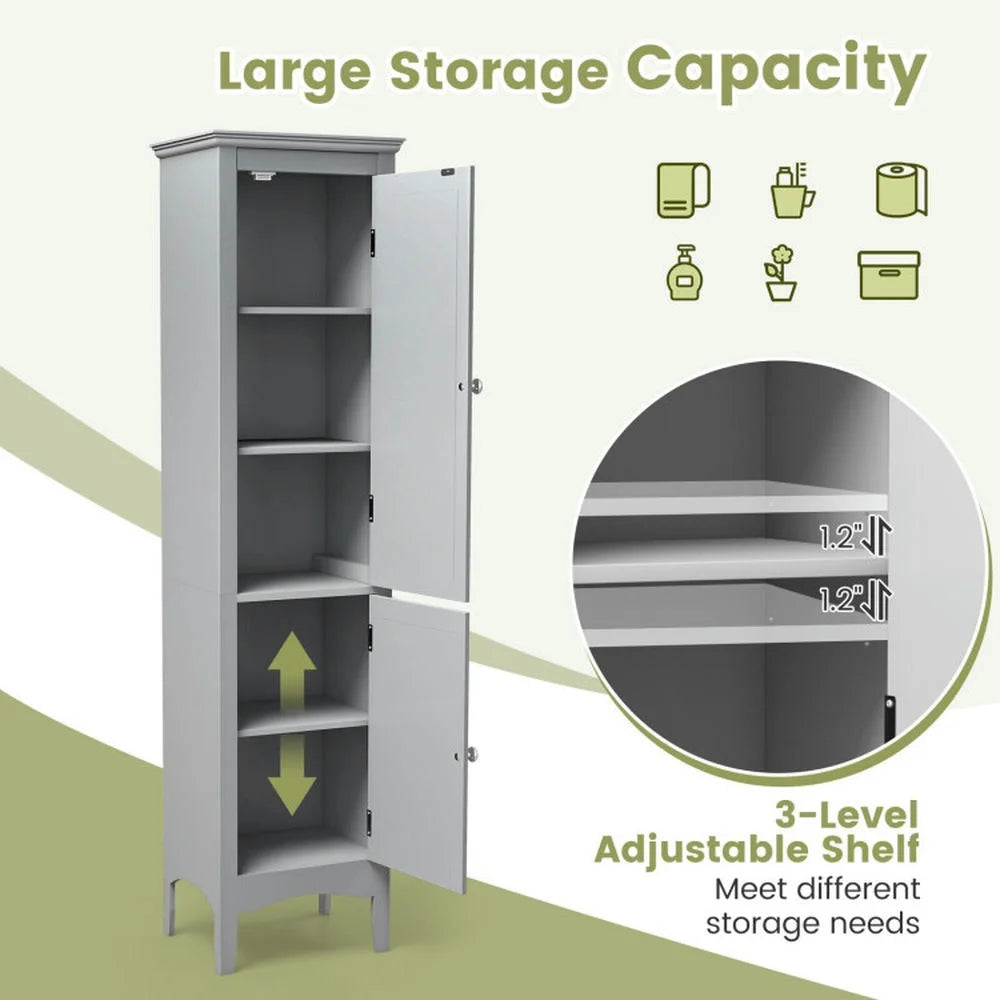 Canddidliike Tall Bathroom Floor Cabinet with Shutter Doors and Adjustable Shelf-Brown, Bathroom Floor Cabinet for Entryway Storage, Home Office Furniture