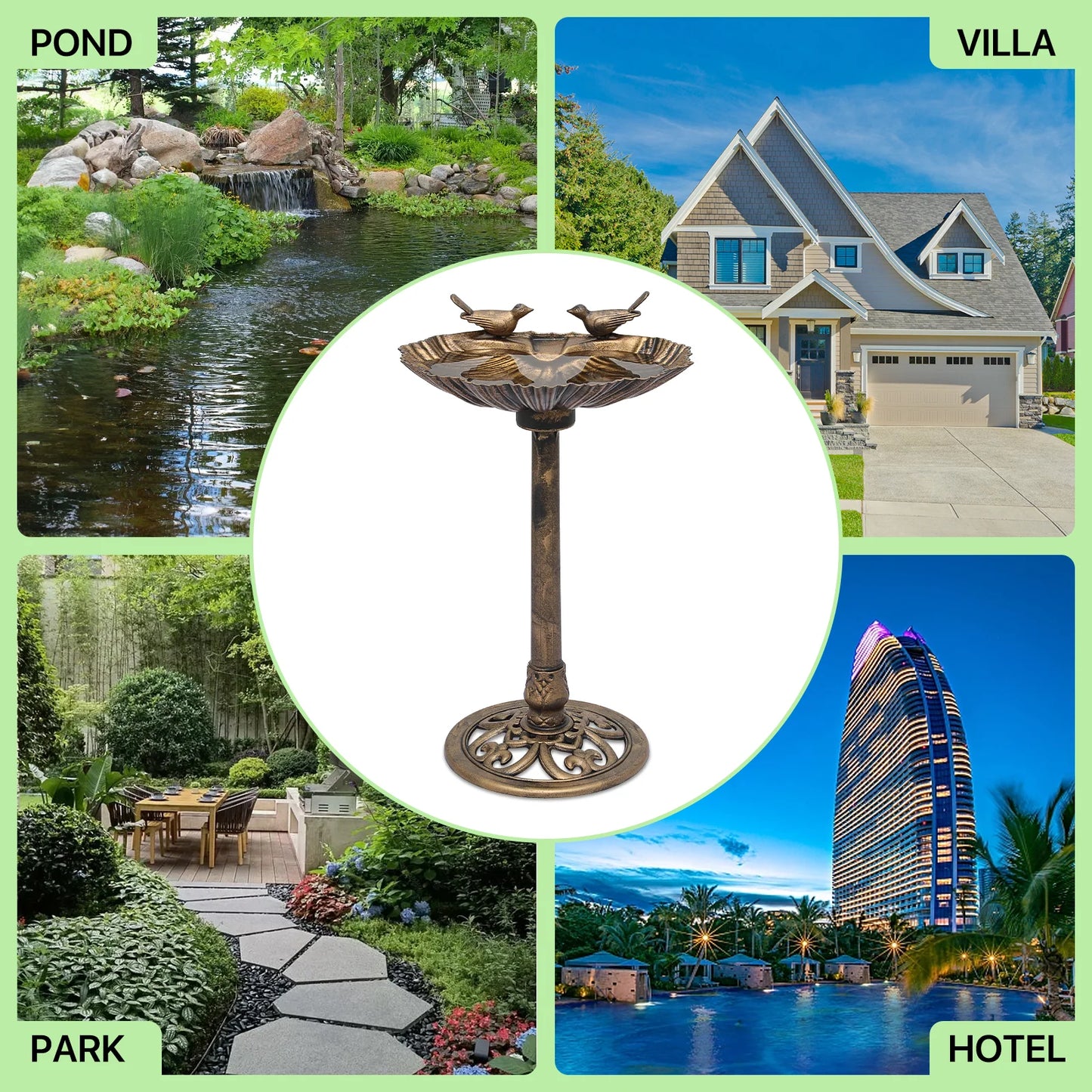 Magshion 28" Outdoor Garden Pedestal Bird Bath with Solar Pumb, for Patio Backyard Décor, Bronze
