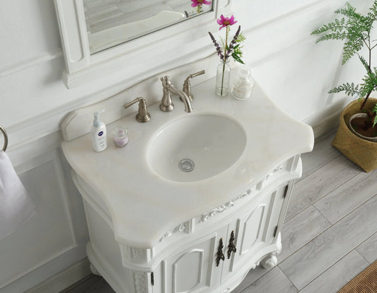 33" Benton Collection Benson Antique White French Bathroom Vanity HF-021W-AW