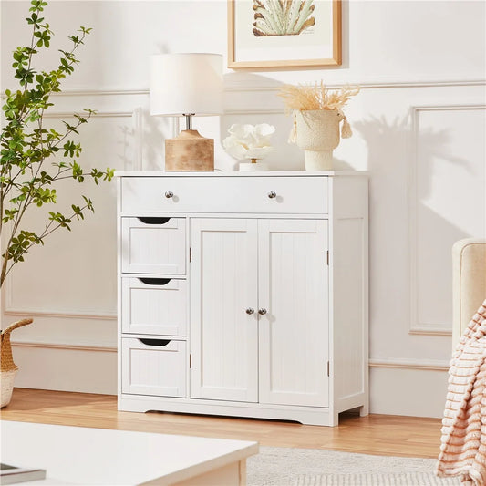 Yaheetech Free-Standing Floor Cabinet with Drawers and Doors for Bathroom,White