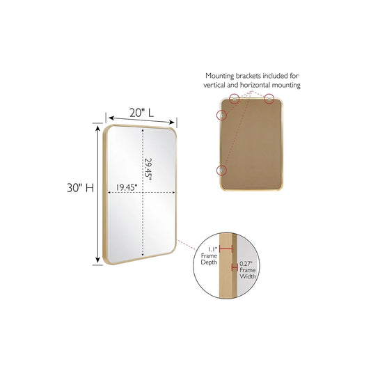 Isla Rectangle Wall Accent Mirror, 30" H x 20" L, Modern Metal Framed, Living Room, Bedroom, Bathroom Vanity Mirror, Gold �?Design House, 596510-GLD