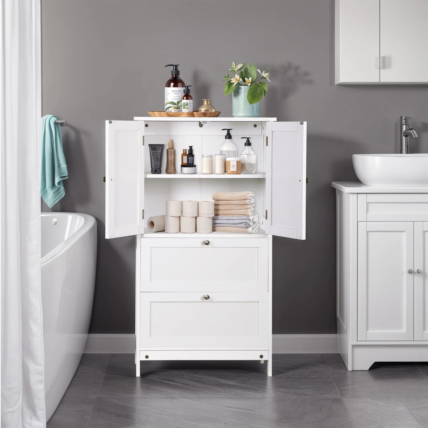 ZENSTYLE Freestanding MDF Bathroom Cabinet with 2 Drawers and Adjustable Shelf Extra Storage Space, White