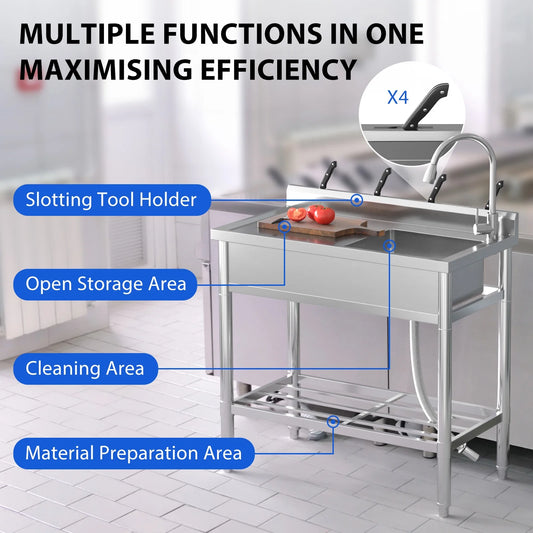 Garvee Utility Sink,39"x20"x37" Freestanding Single Bowl Kitchen Sink with Faucet & Drainboard,Stainless Steel Sink with Storage Shelves for Laundry Room Bathroom Farmhouse
