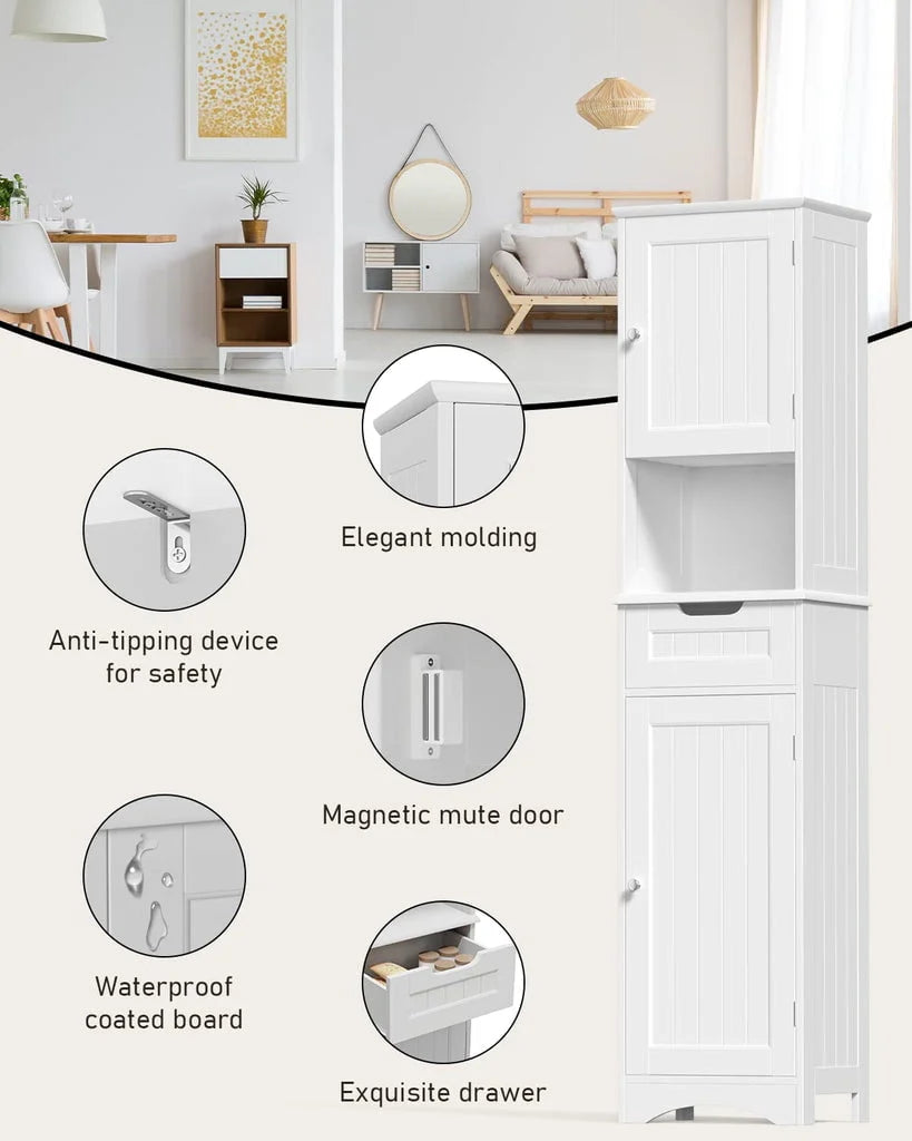 Aiho 67"H Bathroom Storage Cabinet with 2 Doors and 1 Drawer for Bathroom, Bedroom, Kitchen, and Living Room - White