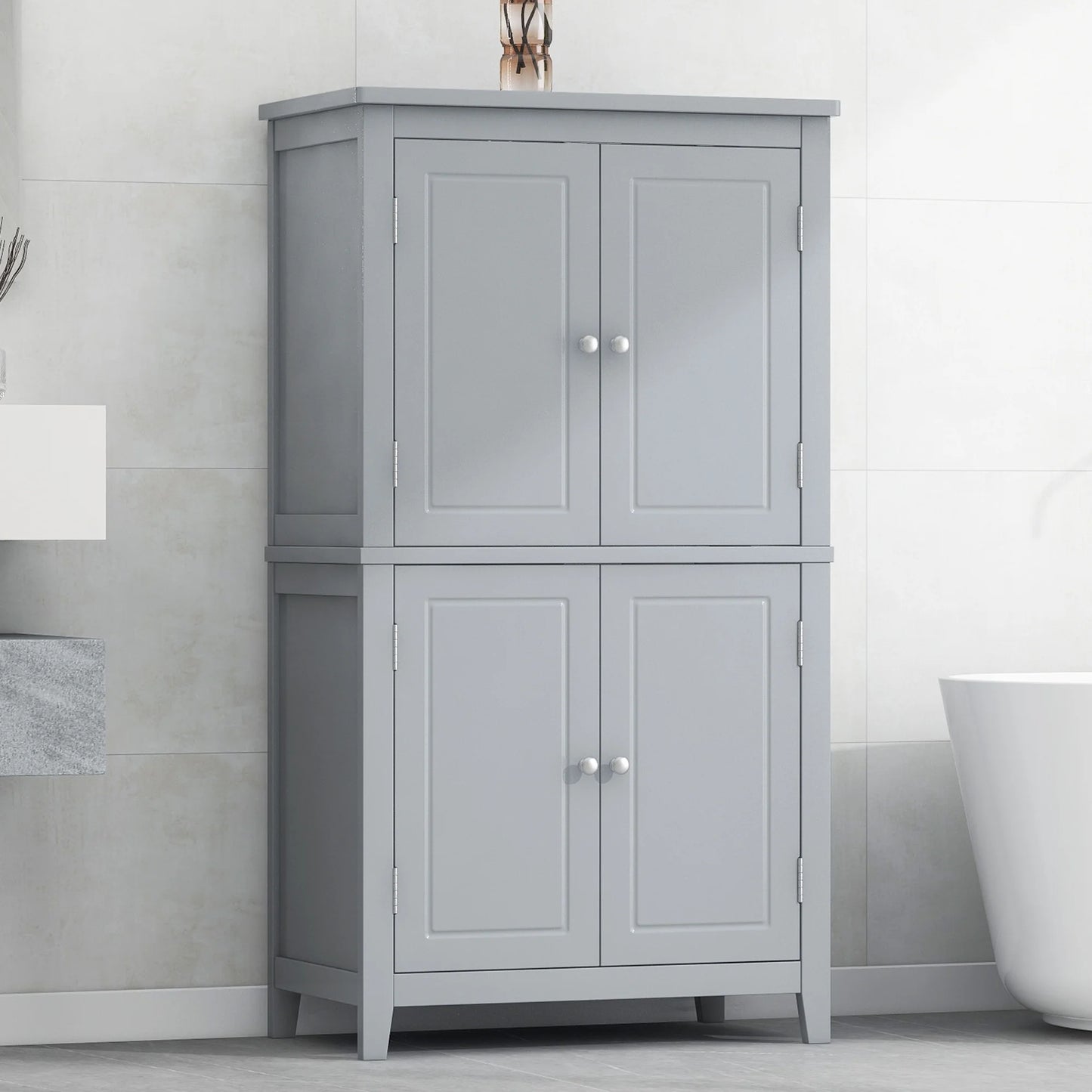 Elegant Bathroom Floor Storage Cabinet, Bathroom Storage Unit, Freestanding Cabinet with 4 Doors