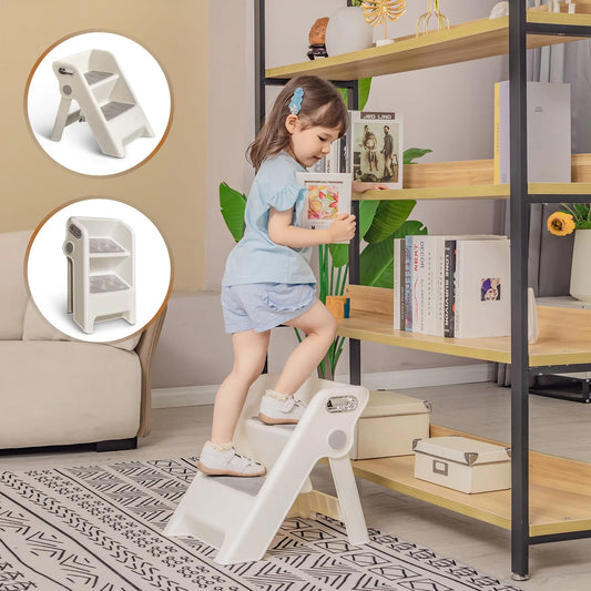 UNCLE WU Folding 2 Step Stool for Kids -Potty Training Stool for Kitchen Helper,Bathroom,Bedroom (White)
