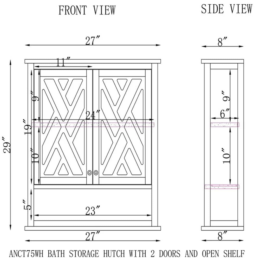 Alaterre Furniture Coventry 27"W x 29"H Wall Mounted Bath Storage Cabinet with Two Doors and Open Shelf