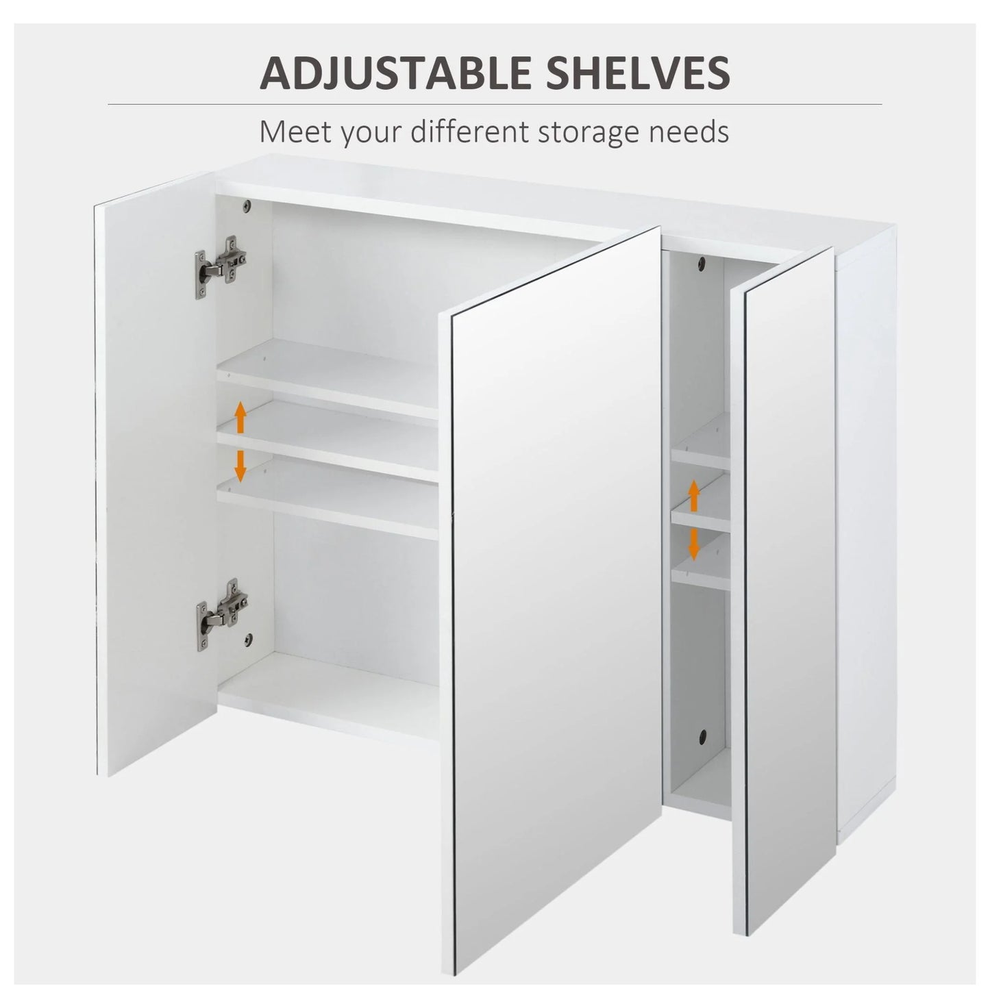 Wall Mounted Mirror Cabinet, Bathroom Medicine Cabinet with Mirror, 3 Doors and Adjustable Shelves, White