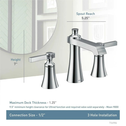 MOEN Flara 8 in. Widespread 2-Handle Bathroom Faucet Trim Kit with Drain Assembly in Polished Nickel