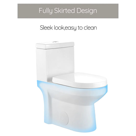 HOROW Small Toilet One Piece Short Compact Bathroom Tiny Mini Commode Water Closet Dual Flush Concealed Trapway