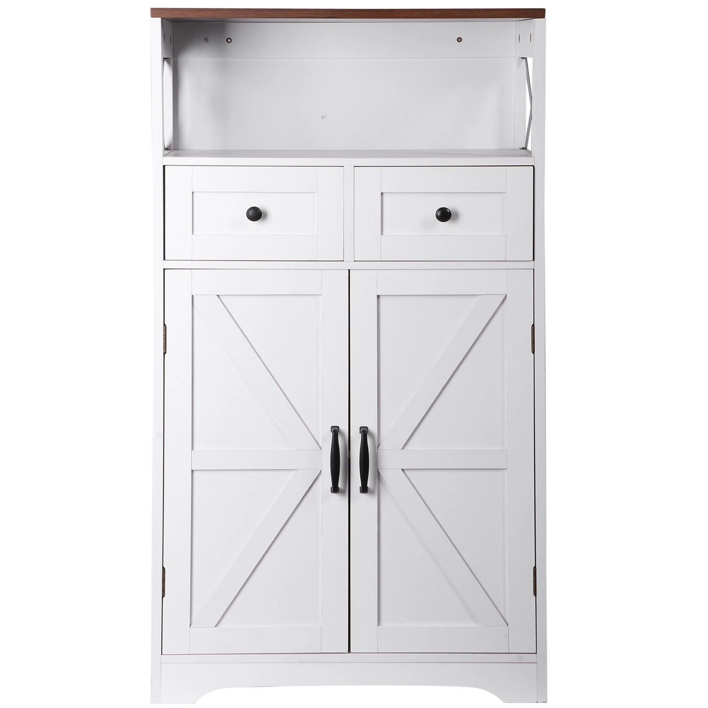 HomGarden Floor Storage Cabinet Large Farmhouse Kitchen Pantry Cabinet W/Drawers & Doors & Shelves for Home, Bathroom, Entryway, Living Room, White